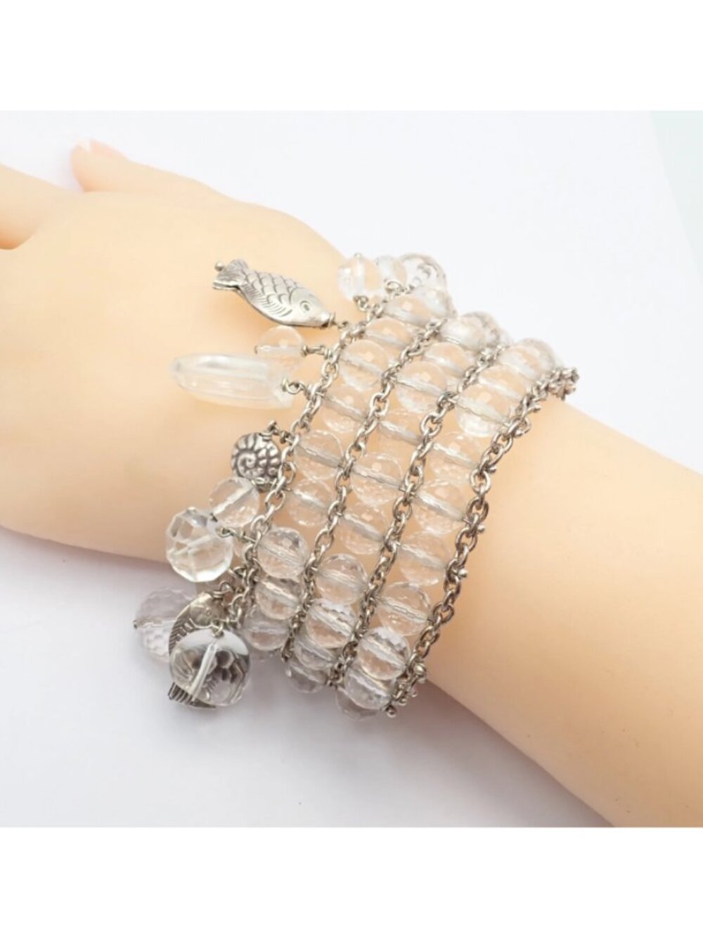 Vintage Mario Buccellati Free Time Silver Quartz 3 Row Bead Fish Toggle Bracelet - Picture 10 of 11